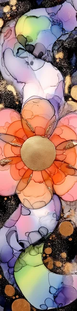 Free abstract flower art bookmark featuring a big orange flower on an abstract design